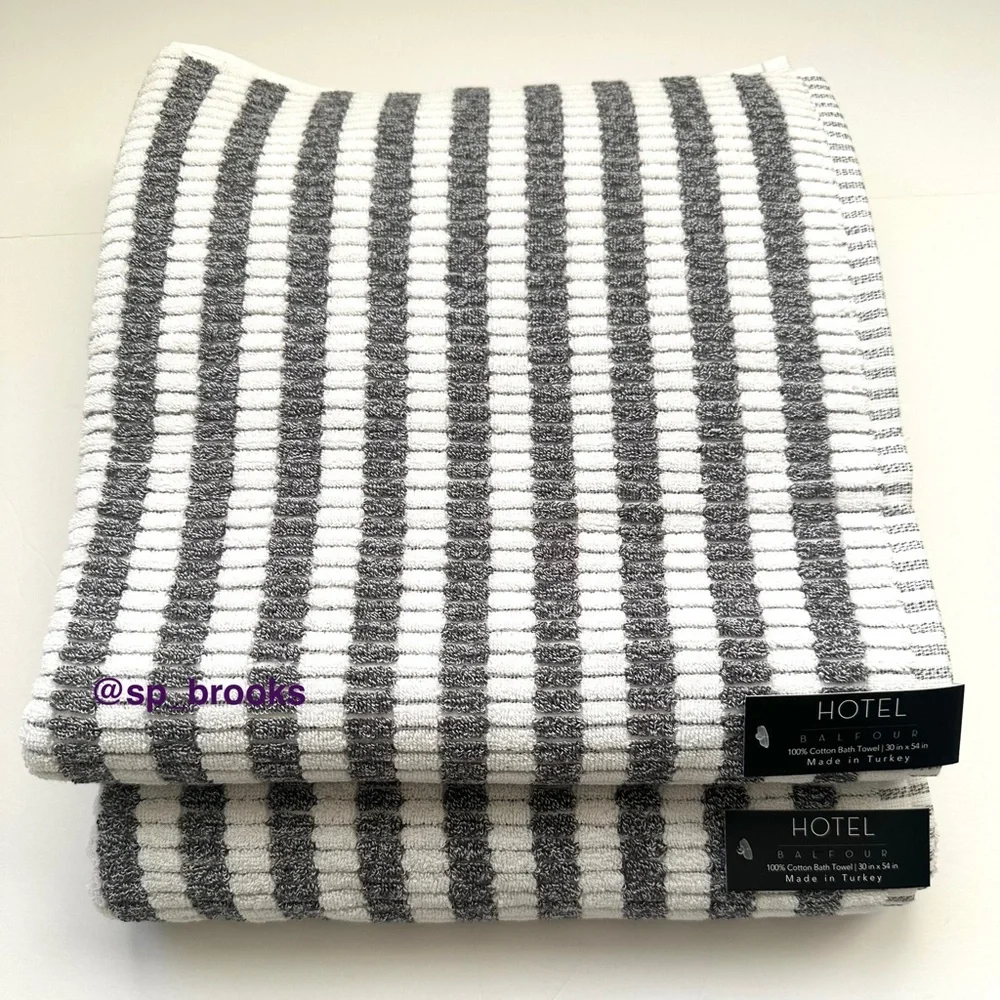 🎁6PC Hotel Balfour Bath Towel Set - Cotton Textured Off White and Heather Gray